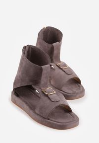 Born2be - Szare Sandały w Stylu Botków z Ozdobną Klamrą Theaneasi. Okazja: na co dzień. Zapięcie: klamry. Kolor: szary. Materiał: jeans. Styl: casual, elegancki, klasyczny #7