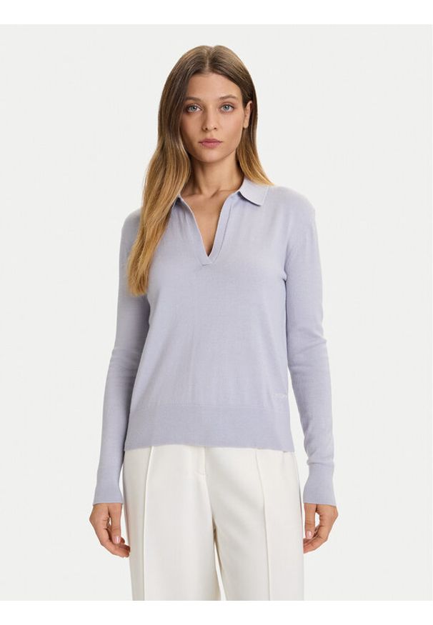 Calvin Klein Sweter LV044A305G Błękitny Regular Fit. Kolor: niebieski. Materiał: syntetyk