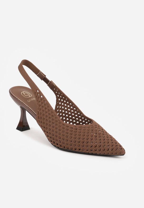 Renee - Brązowe Szpilki Slingback z Ażurowymi Zdobieniami na Cholewce Tespeila. Kolor: brązowy. Materiał: wiskoza. Szerokość cholewki: normalna. Wzór: aplikacja, ażurowy. Sezon: lato. Obcas: na szpilce. Styl: elegancki, klasyczny