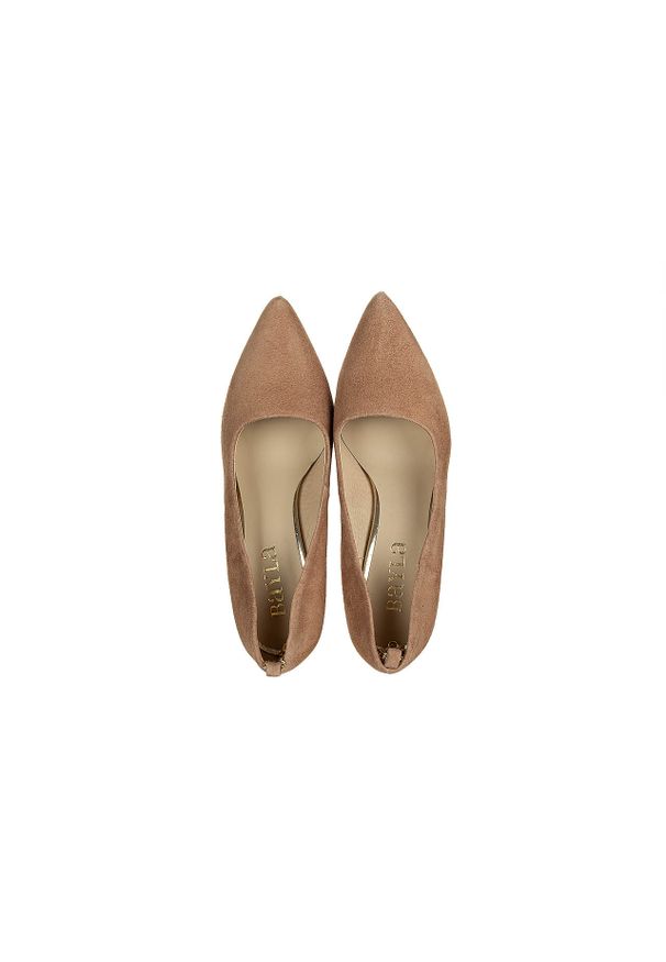 Czółenka Bayla-159 4971 022-P Beż Lico 159191, Skóra naturalna. Okazja: do pracy, na spotkanie biznesowe. Kolor: beżowy. Materiał: zamsz. Szerokość cholewki: normalna. Obcas: na obcasie. Styl: klasyczny, elegancki, biznesowy. Wysokość obcasa: średni