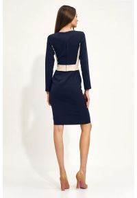 Nife - Sukienka elegancka dopasowana z długim rękawem granatowa. Okazja: do pracy, na spotkanie biznesowe. Kolor: niebieski. Długość rękawa: długi rękaw. Styl: elegancki #4