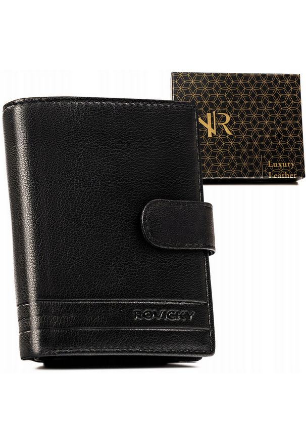 ROVICKY - Portfel skórzany Rovicky R-N4L-GAT czarny. Kolor: czarny. Materiał: skóra