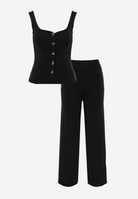 Born2be - Czarny Dzianinowy Komplet z Wiskozą Spodnie i Bluzka na Ramiączkach Merissani. Kolor: czarny. Materiał: dzianina, wiskoza #3