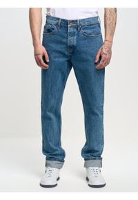 Big-Star - Spodnie jeans męskie z linii Authentic 400. Stan: podwyższony. Kolor: niebieski. Wzór: kratka, aplikacja. Sezon: lato. Styl: klasyczny, vintage
