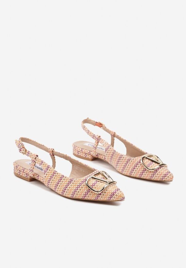 Born2be - Pomarańczowe Tweedowe Sandały Slingback z Ozdobną Klamrą Elaninea. Okazja: na co dzień. Zapięcie: klamry. Kolor: pomarańczowy. Materiał: jeans. Obcas: na obcasie. Styl: klasyczny, elegancki, casual. Wysokość obcasa: niski