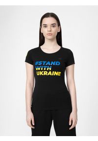 4f - Koszulka damska #STANDWITHUKRAINE. Kolor: czarny. Materiał: bawełna, dzianina