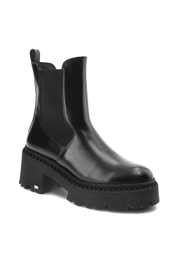 Czarne Botki Karino Wygodne Buty Damskie. Kolor: czarny. Materiał: skóra. Szerokość cholewki: normalna. Obcas: na obcasie. Styl: klasyczny. Wysokość obcasa: średni