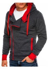 Ombre Clothing - Bluza męska rozpinana z kapturem B297 - grafitowa/czerwona - XXL. Typ kołnierza: kaptur. Kolor: czerwony. Materiał: dzianina, poliester, bawełna