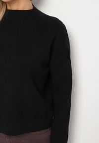 Born2be - Czarny Gładki Sweter o Pudełkowym Kroju ze Stójką Unessa. Okazja: na co dzień. Typ kołnierza: kołnierzyk stójkowy. Kolor: czarny. Materiał: jeans. Wzór: gładki. Styl: casual #6