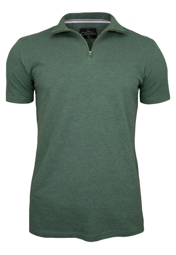 Zielona Koszulka na Stójce -100% BAWEŁNA- Chiao, Męska, Krótki Rękaw, na Zamek. Typ kołnierza: kołnierzyk stójkowy. Kolor: zielony. Materiał: bawełna. Długość rękawa: krótki rękaw. Długość: krótkie