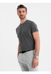 Ombre Clothing - Męski klasyczny bawełniany T-shirt BASIC - grafitowy V15 OM-TSBS-0236 - XXL. Okazja: na co dzień. Kolor: szary. Materiał: bawełna. Styl: klasyczny #9