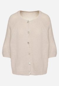 Born2be - Jasnobeżowy Kardigan z Wełną z Rękawami Długości 3/4 Iffolara. Okazja: na co dzień. Kolor: beżowy. Materiał: wełna. Styl: klasyczny, elegancki, casual #6