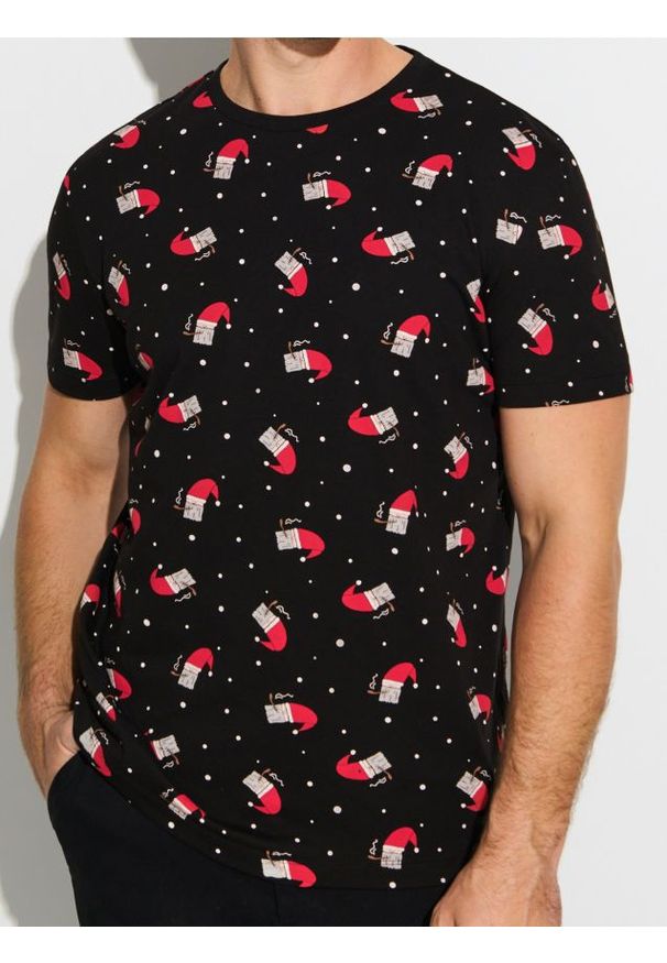 Sinsay - Bawełniana koszulka w motywie świątecznym - czarny. Kolor: czarny. Materiał: bawełna. Styl: wizytowy