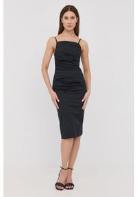 Marella sukienka kolor czarny mini dopasowana. Kolor: czarny. Materiał: tkanina. Długość rękawa: na ramiączkach. Typ sukienki: dopasowane. Długość: mini #4