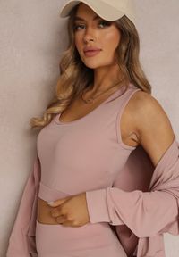 Renee - Jasnoróżowy Komplet Dresowy 3-częściowy z Legginsami Bluzą i Topem Heri. Kolekcja: plus size. Kolor: różowy. Materiał: dresówka. Sport: fitness #4