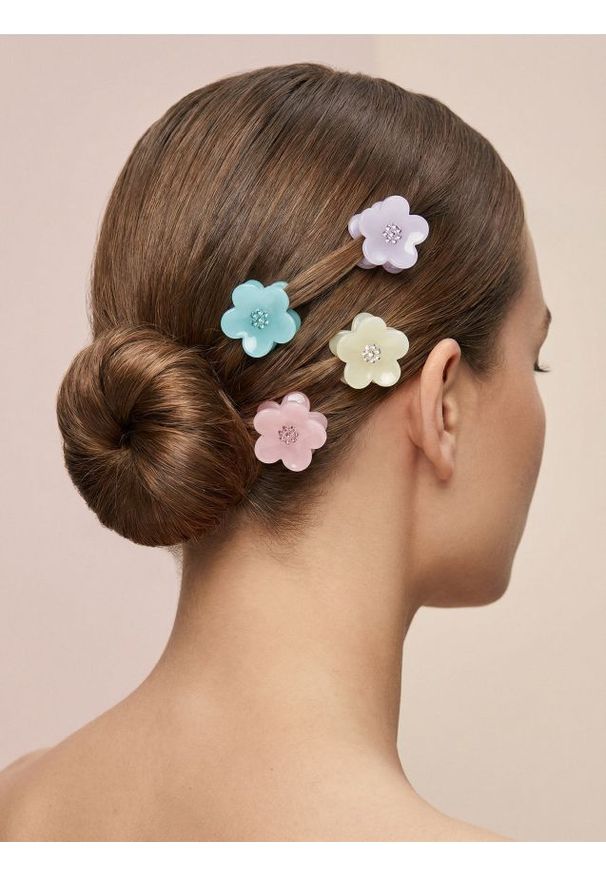 Sinsay - Spinki do włosów w kształcie kwiatów 4 pack - wielobarwny. Wzór: kwiaty