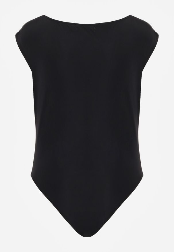 Born2be - Czarne Asymetryczne Body Ozdobione Marszczeniem Dinida. Okazja: na co dzień. Kolor: czarny. Materiał: jeans. Wzór: aplikacja. Styl: casual, elegancki, klasyczny