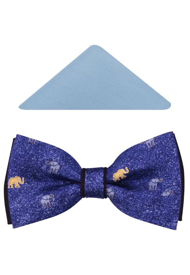 Modini - Granatowa mucha męska w słonie A122. Kolor: niebieski. Materiał: poliester, tkanina. Styl: elegancki
