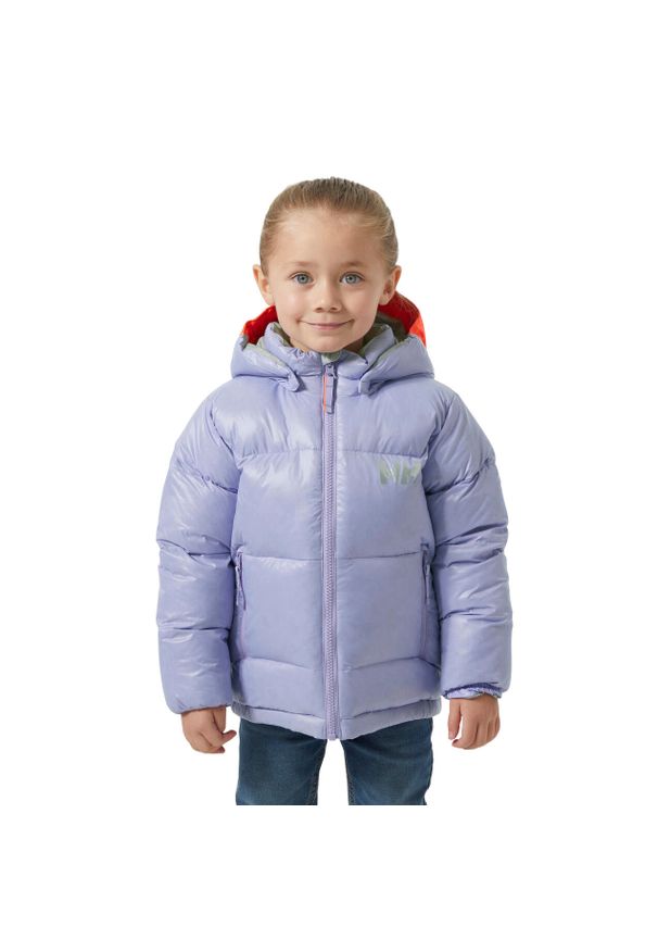 Dziecięca kurtka z kapturem Helly Hansen Isfjord. Typ kołnierza: kaptur. Kolor: fioletowy. Materiał: puch
