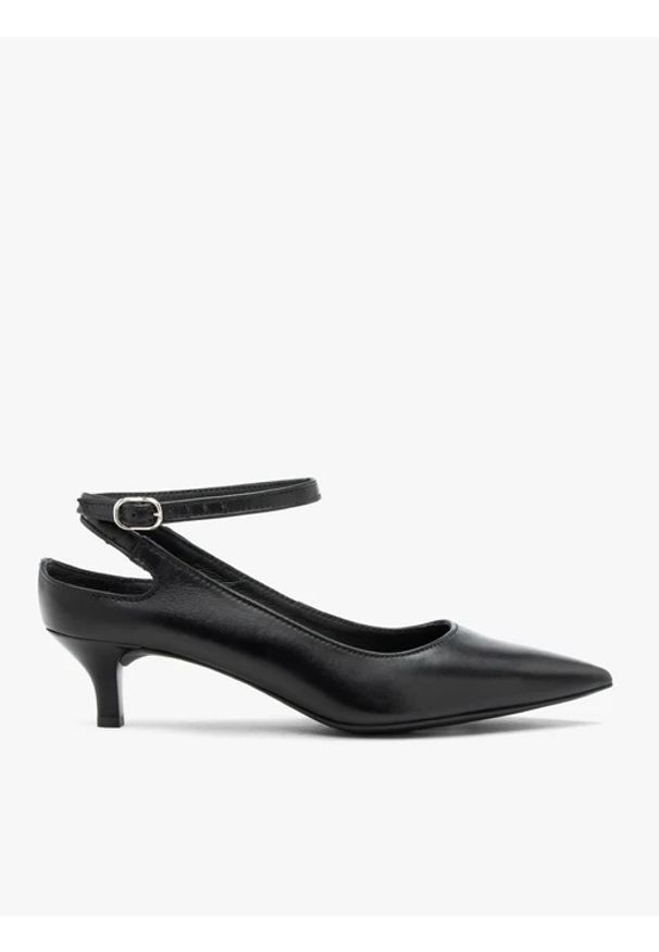 Ryłko - Czarne czółenka na kaczuszce. Zapięcie: pasek. Kolor: czarny. Materiał: skóra. Obcas: na szpilce. Styl: elegancki, street. Wysokość obcasa: średni