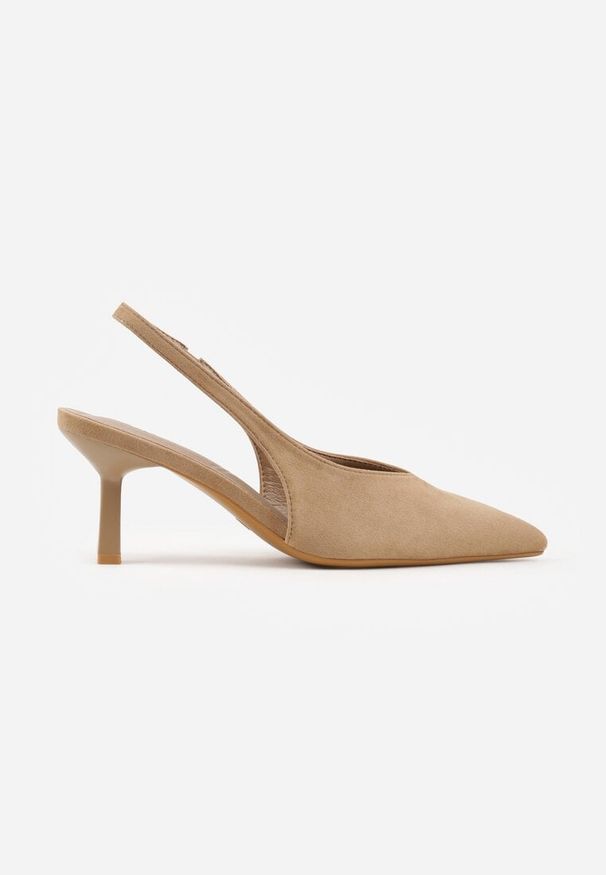 Renee - Ciemnobeżowe Czółenka VICES Typu Slingback na Geometrycznej Szpilce Aziressa. Kolor: beżowy. Wzór: geometria. Obcas: na obcasie. Styl: elegancki. Wysokość obcasa: średni