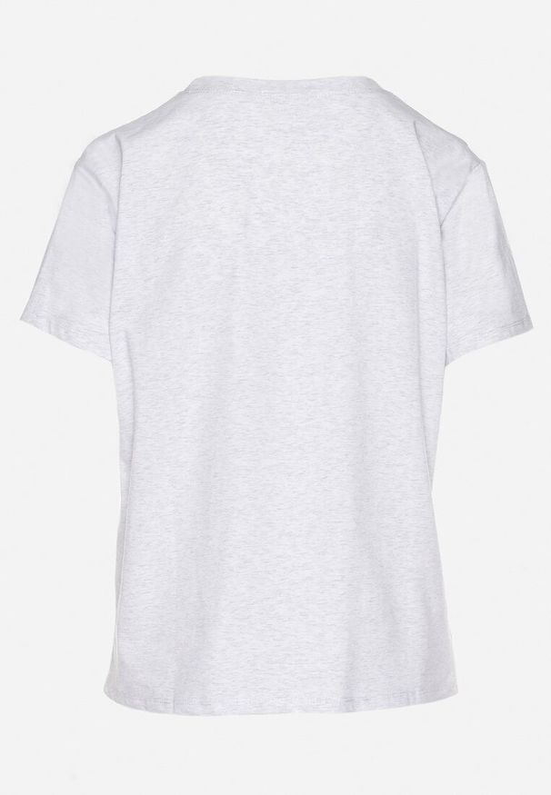 Born2be - Jasnoszary T-shirt z Bawełny z Ozdobnym Napisem i Nadrukiem Olinella. Okazja: na co dzień. Kolor: szary. Materiał: bawełna. Wzór: nadruk, napisy. Styl: casual