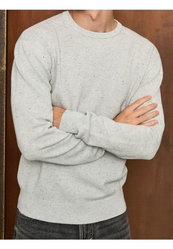 Sinsay - Bawełniany sweter z okrągłym kołnierzem - szary. Kolor: szary. Materiał: bawełna
