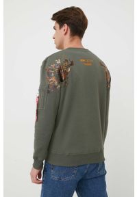 Alpha Industries bluza męska kolor zielony z nadrukiem. Okazja: na co dzień. Kolor: zielony. Długość rękawa: długi rękaw. Długość: długie. Wzór: nadruk. Styl: casual #4