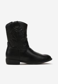 Born2be - Czarne Botki Kowbojki z Przeszyciami Blenikava. Okazja: na co dzień. Kolor: czarny. Wzór: aplikacja. Styl: casual, elegancki