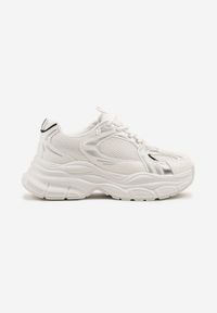 Born2be - Biało-Srebrne Sneakersy Vices na Grubej Podeszwie z Tłoczeniami Nativine. Okazja: na co dzień. Kolor: biały. Materiał: jeans #5