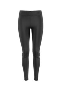 LA MANIA - Czarne legginsy z logo Beatty. Kolor: czarny. Materiał: materiał. Wzór: aplikacja, nadruk. Styl: elegancki, sportowy, klasyczny