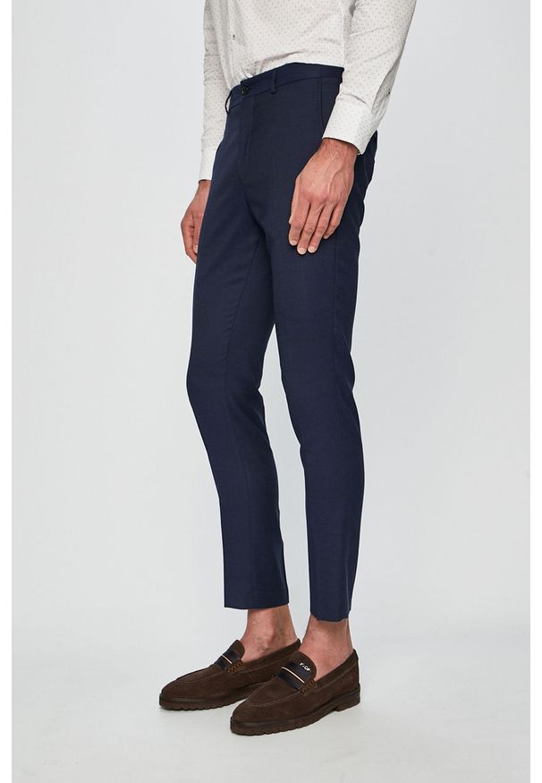 Premium by Jack&Jones - Spodnie. Kolor: niebieski. Materiał: wełna, materiał, elastan, tkanina, poliester. Wzór: gładki