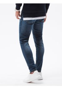Ombre Clothing - Spodnie jeansowe męskie SLIM FIT P1023 - ciemnoniebieskie - L. Okazja: na co dzień. Kolor: niebieski. Materiał: jeans. Styl: casual, klasyczny