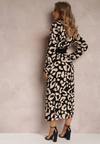 Renee - Czarna Sukienka Koszulowa w Cętki z Paskiem Canahy. Kolor: czarny. Materiał: tkanina. Typ sukienki: koszulowe