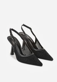 Renee - Czarne Siateczkowe Sandały na Szpilce Slingback z Cyrkoniami Nemenlaeno. Zapięcie: sprzączka. Kolor: czarny. Obcas: na szpilce #4