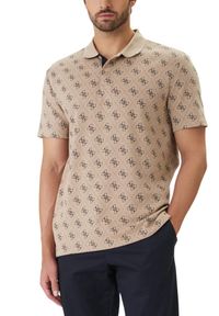 Guess - GUESS Beżowa męska koszulka polo w monogram 4G Jacquard, Rozmiar M. Okazja: na co dzień. Typ kołnierza: polo. Kolor: beżowy. Styl: elegancki, casual, klasyczny #5