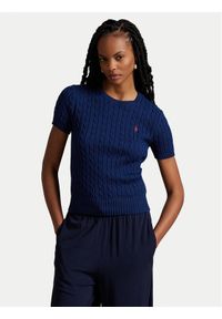 Polo Ralph Lauren Sweter 211965761001 Granatowy Slim Fit. Typ kołnierza: polo. Kolor: niebieski. Materiał: bawełna