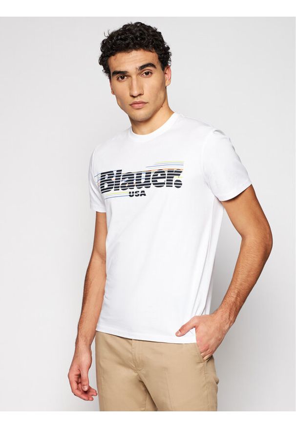 Blauer T-Shirt Striped 21SBLUH02334 004547 Biały Regular Fit. Kolor: biały. Materiał: bawełna