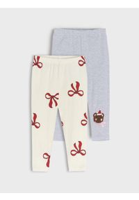 Sinsay - Legginsy 2 pack - kremowy. Kolor: kremowy. Materiał: elastan, bawełna. Sezon: zima. Styl: wizytowy