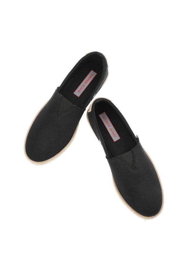 Czarne Espadryle Cross Jeans Wygodne Buty Damskie. Kolor: czarny. Materiał: skóra, materiał. Szerokość cholewki: normalna. Styl: wakacyjny, elegancki