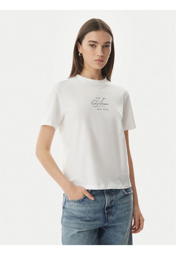 Calvin Klein Jeans T-Shirt LV047G831G Biały Regular Fit. Kolor: biały. Materiał: bawełna