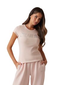 Guess - GUESS Różowy t-shirt damski Kiara. Kolor: różowy #4