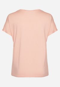 Born2be - Jasnoróżowy T-shirt z Bawełny Wykończony Cyrkoniami Krissianne. Okazja: do pracy, na co dzień. Kolor: różowy. Materiał: bawełna. Wzór: aplikacja, geometria. Styl: casual, elegancki #3