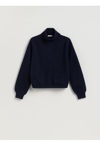 Reserved - Sweter z golfem - granatowy. Typ kołnierza: golf. Kolor: niebieski. Materiał: dzianina, wełna #1
