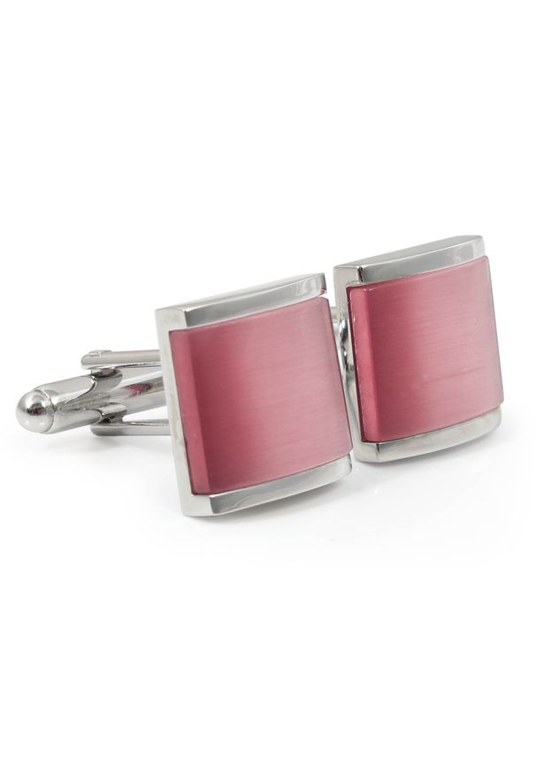 Modini - Srebrno-różowe kwadratowe spinki do mankietów A195. Kolor: srebrny, różowy, wielokolorowy