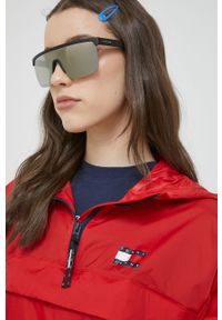 Tommy Jeans kurtka damska kolor czerwony przejściowa oversize. Typ kołnierza: kaptur. Kolor: czerwony. Materiał: poliamid. Długość: krótkie #4