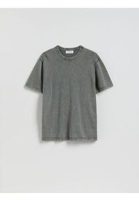 Reserved - Bawełniany sweter z krótkim rękawem - ciemnoszary. Kolor: szary. Materiał: bawełna. Długość rękawa: krótki rękaw. Długość: krótkie