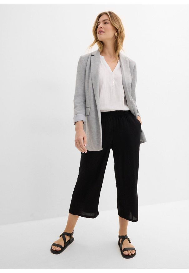 bonprix - Spodnie 3/4 z elastyczną gumką w talii, z wiskozy. Kolor: czarny. Materiał: wiskoza