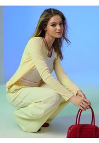 Sinsay - Muślinowe spodnie wide leg - żółty. Kolor: żółty #1