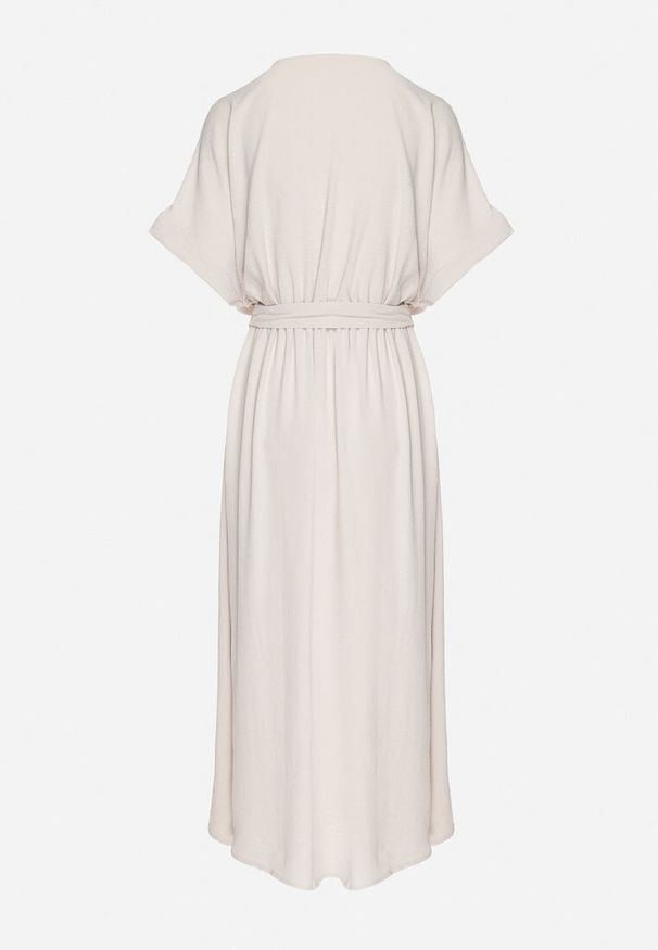 Born2be - Beżowa Sukienka z Bawełną i Ozdobnym Paskiem Lunistra. Okazja: na co dzień. Kolor: beżowy. Materiał: bawełna. Wzór: aplikacja. Styl: casual, klasyczny, elegancki